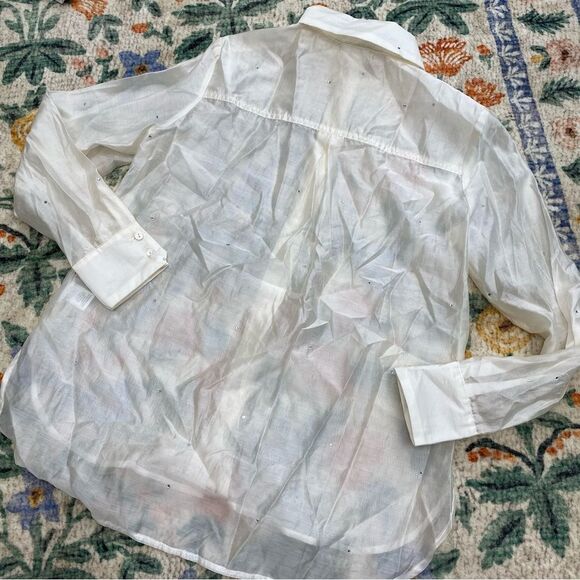 BAILEY 44 Semi Sheer Button Down Top With Rhinestone Accent Size Small - Picture 9 of 10